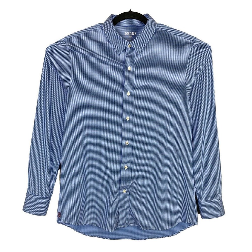 Rhone Commuter Shirt Blue Gingham Plaid Long Sleeve Button Up Medium